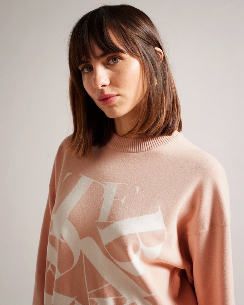 Ted Baker Elssiaa Branded Jacquard Knit Women's Sweaters Pink | 241065-ALJ