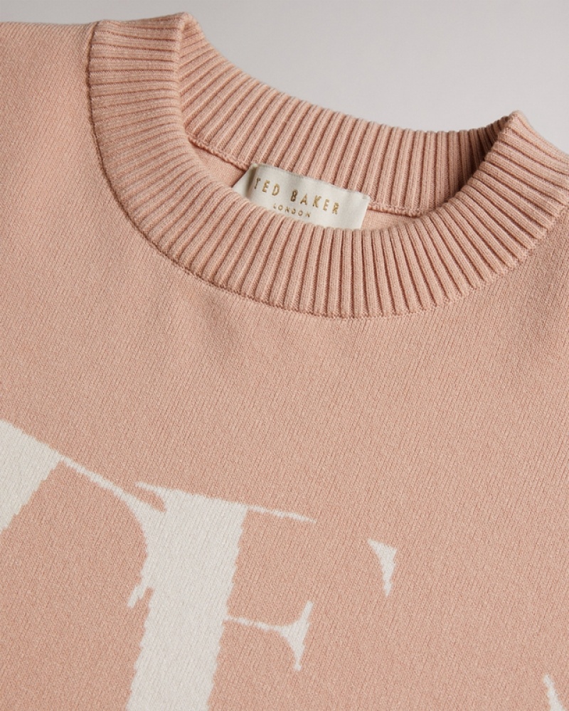 Ted Baker Elssiaa Branded Jacquard Knit Women's Sweaters Pink | 241065-ALJ