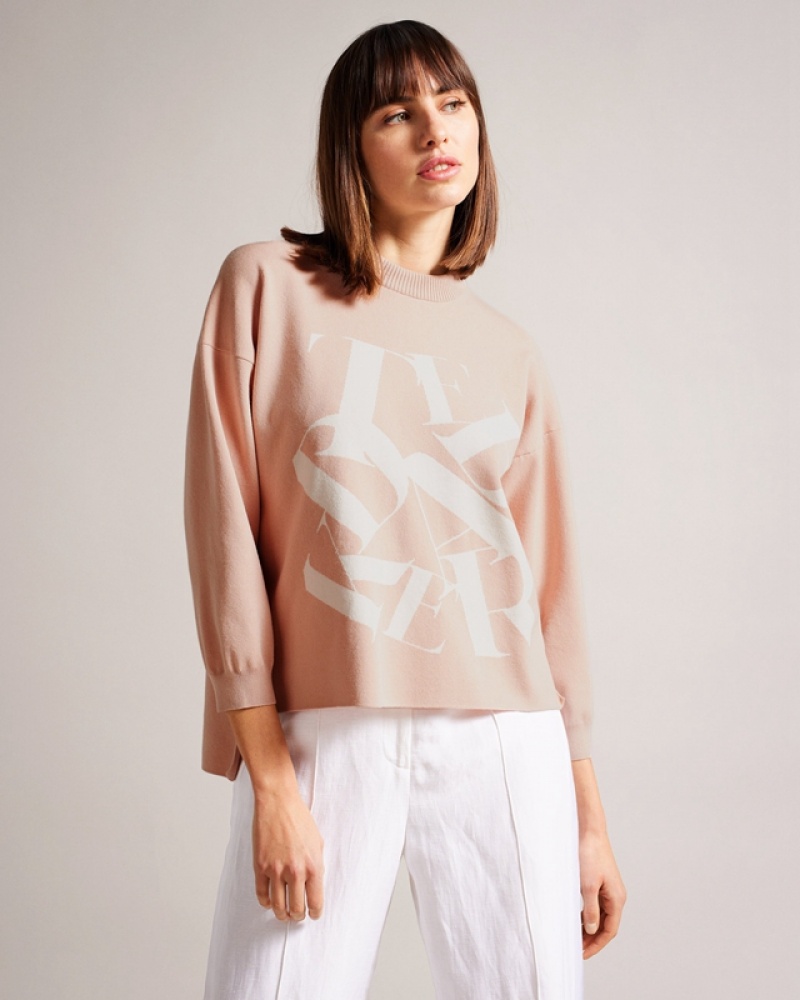 Ted Baker Elssiaa Branded Jacquard Knit Women\'s Sweaters Pink | 241065-ALJ