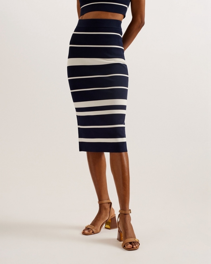 Ted Baker Emiliha Striped Bodycon Knit Women's Skirts Navy | 670328-CAR