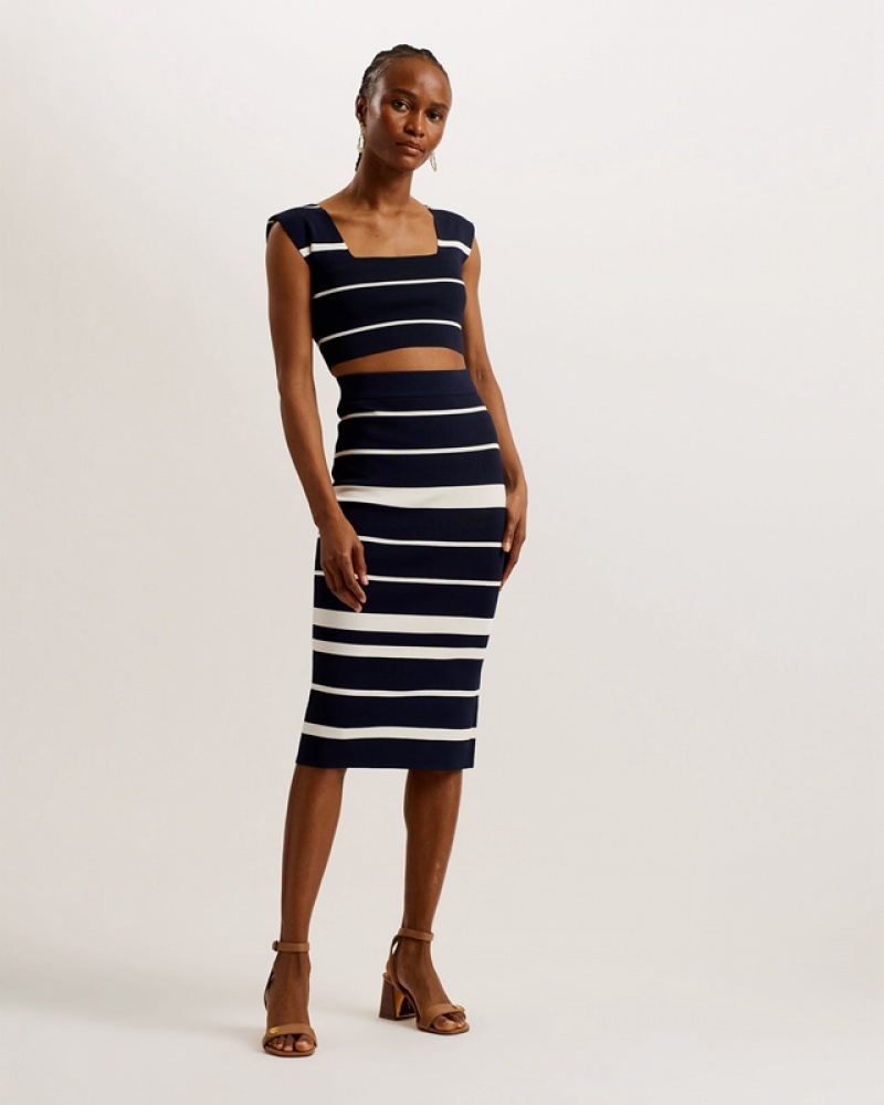 Ted Baker Emiliha Striped Bodycon Knit Women\'s Skirts Navy | 670328-CAR