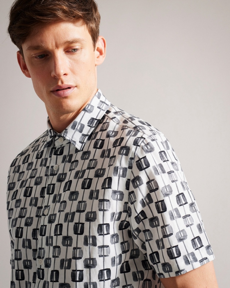 Ted Baker Erice Abstract Geo Print Men's Shirts Black | 083615-XDF