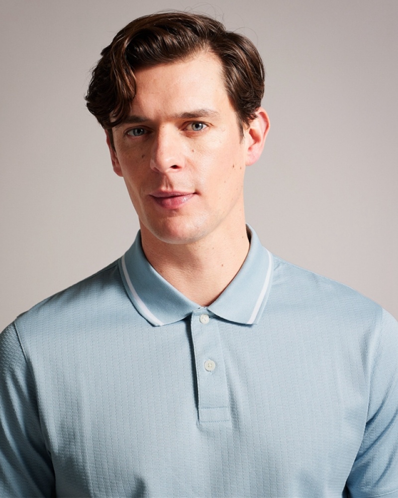 Ted Baker Erwen SS Regular Textured Men's Polo Shirt Blue | 716248-OBR