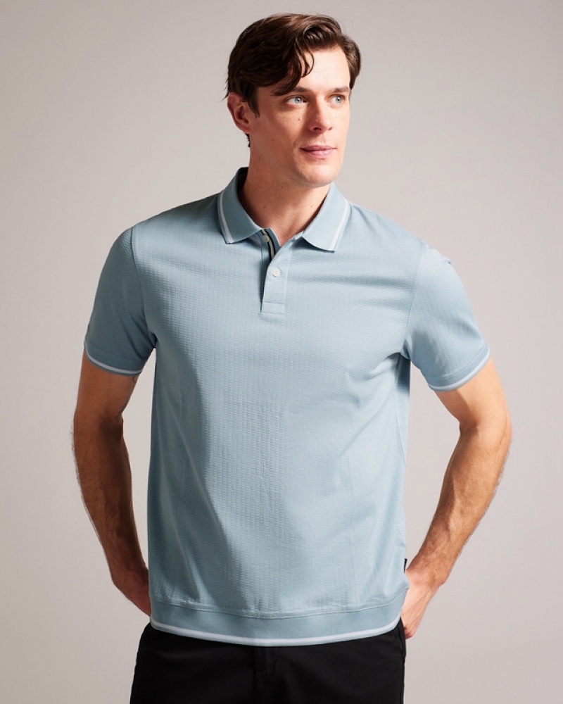 Ted Baker Erwen SS Regular Textured Men's Polo Shirt Blue | 716248-OBR