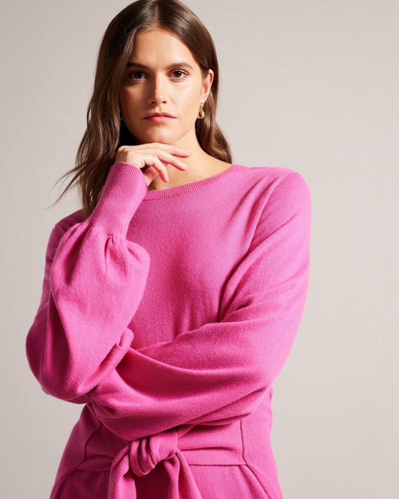 Ted Baker Essya Slouchy Tie Front Midi Knit Women's Dress Pink | 294503-ALY