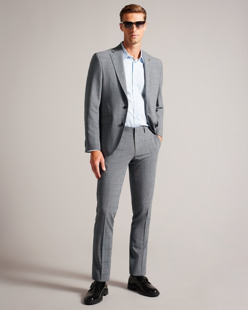 Ted Baker Extonj Pow Check Men's Suit Grey | 341629-CGQ