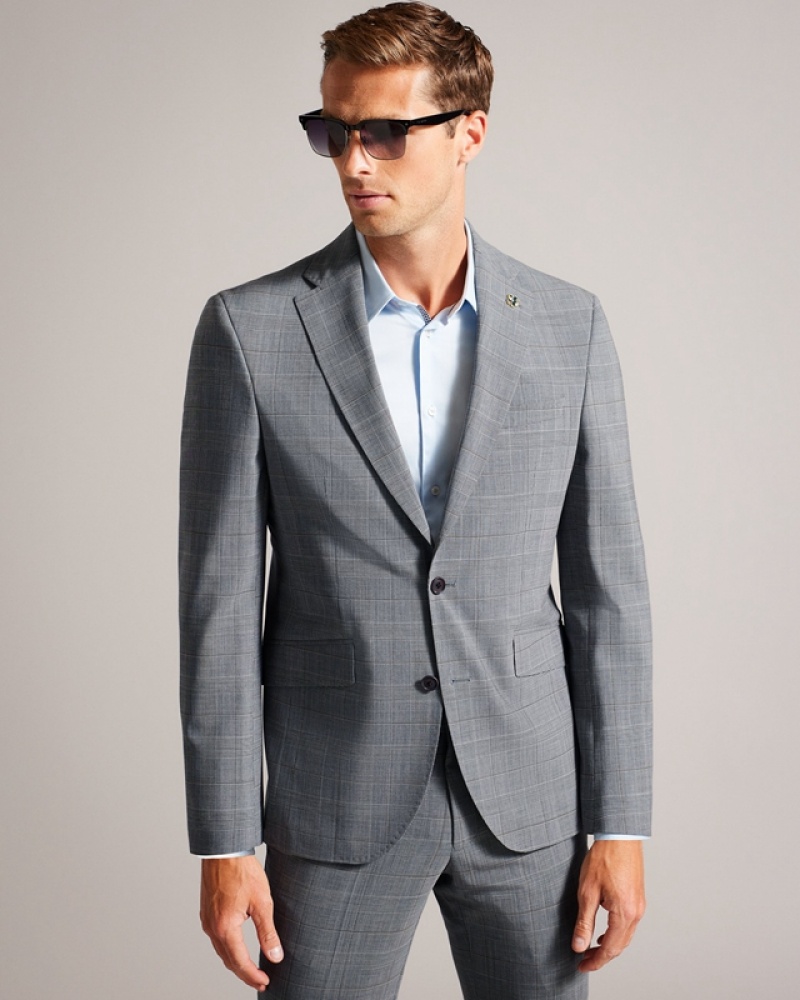 Ted Baker Extonj Pow Check Men\'s Suit Grey | 341629-CGQ