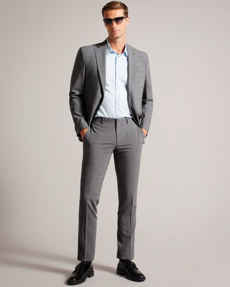 Ted Baker Extont Pow Check Men\'s Pants Grey | 687329-SPI