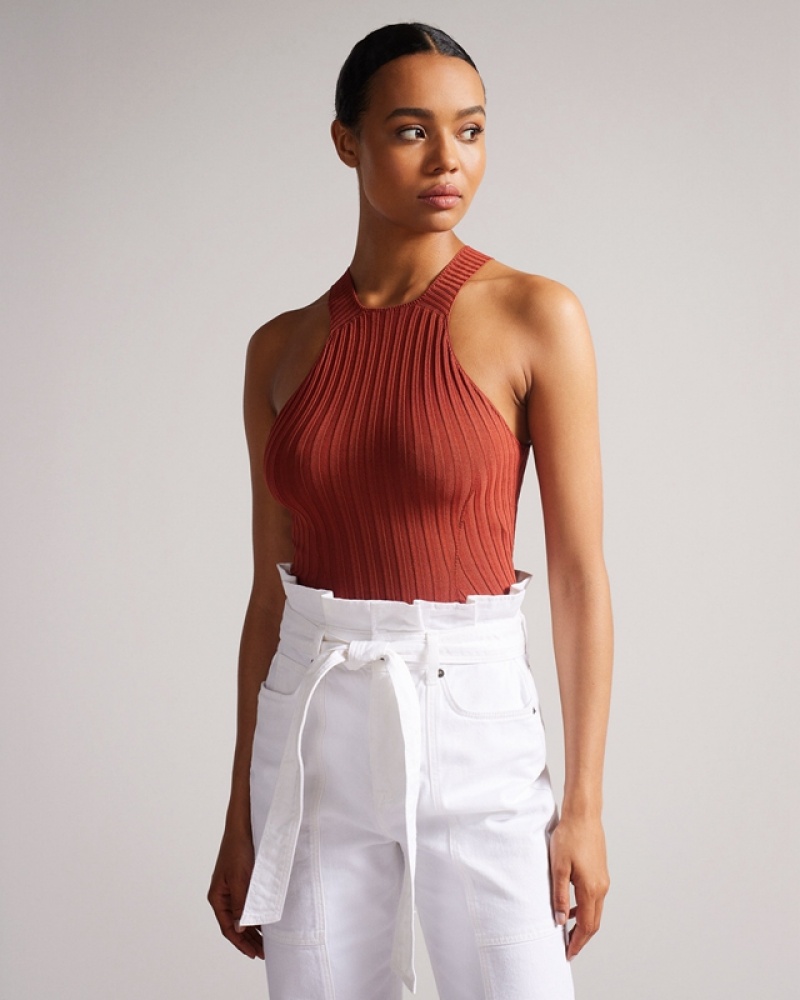 Ted Baker Feoniix Knitted Halterneck Women's Tops Red | 068347-WVY