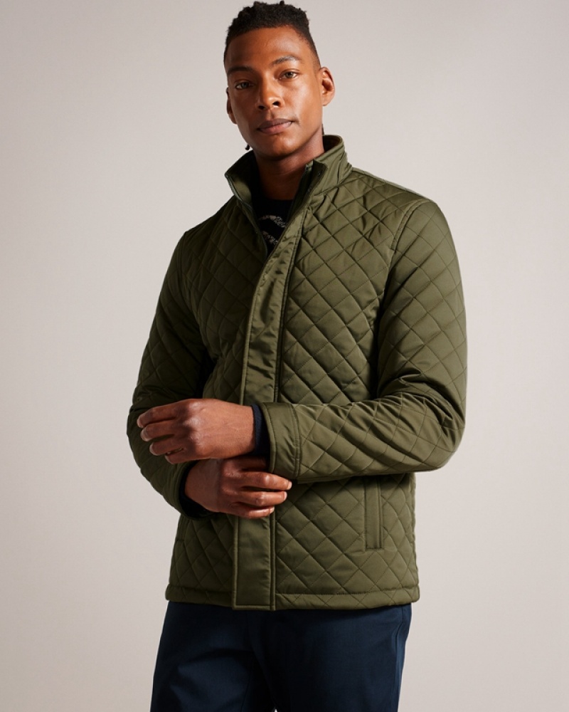 Ted Baker Finnich Diamond Quilt Funnel Men's Jackets Khaki | 168307-XQF