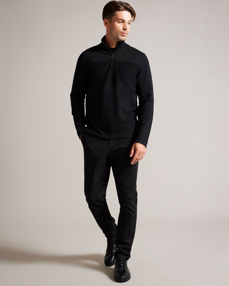 Ted Baker Gazine LS Textured Panel Half Zip Men's Sweaters Black | 378416-TPD