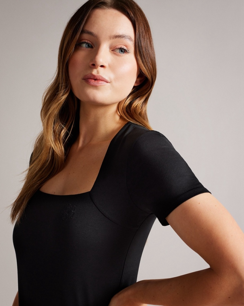 Ted Baker Gerbela Square Neck Sleeve Women's Tops Black | 492170-ZBC