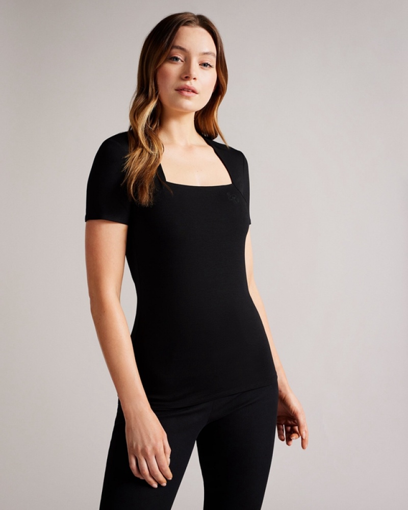 Ted Baker Gerbela Square Neck Sleeve Women\'s Tops Black | 492170-ZBC