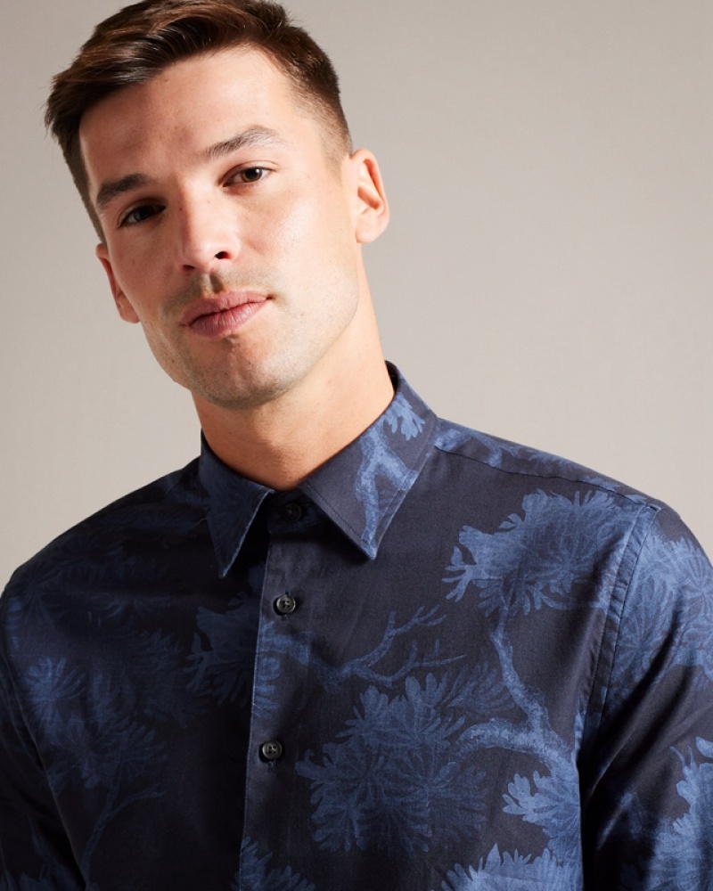 Ted Baker Goxhill LS Tree Print Men's Shirts Blue | 692350-QFV