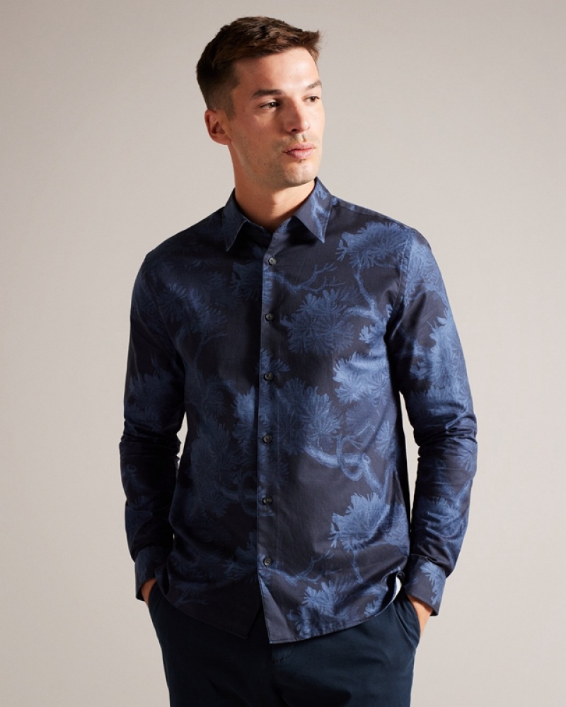 Ted Baker Goxhill LS Tree Print Men's Shirts Blue | 692350-QFV