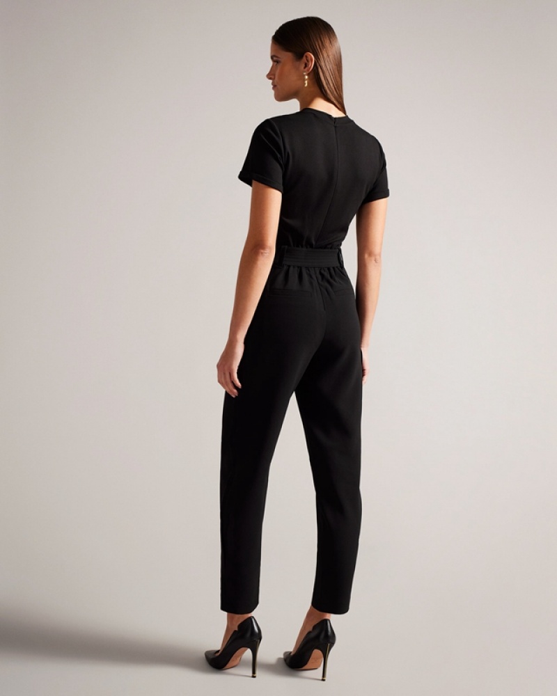 Ted Baker Graciej High Waisted Belted Tapered Cargo Women's Jumpsuit Black | 043129-TZA