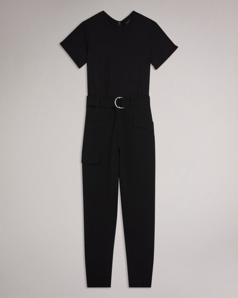 Ted Baker Graciej High Waisted Belted Tapered Cargo Women's Jumpsuit Black | 043129-TZA