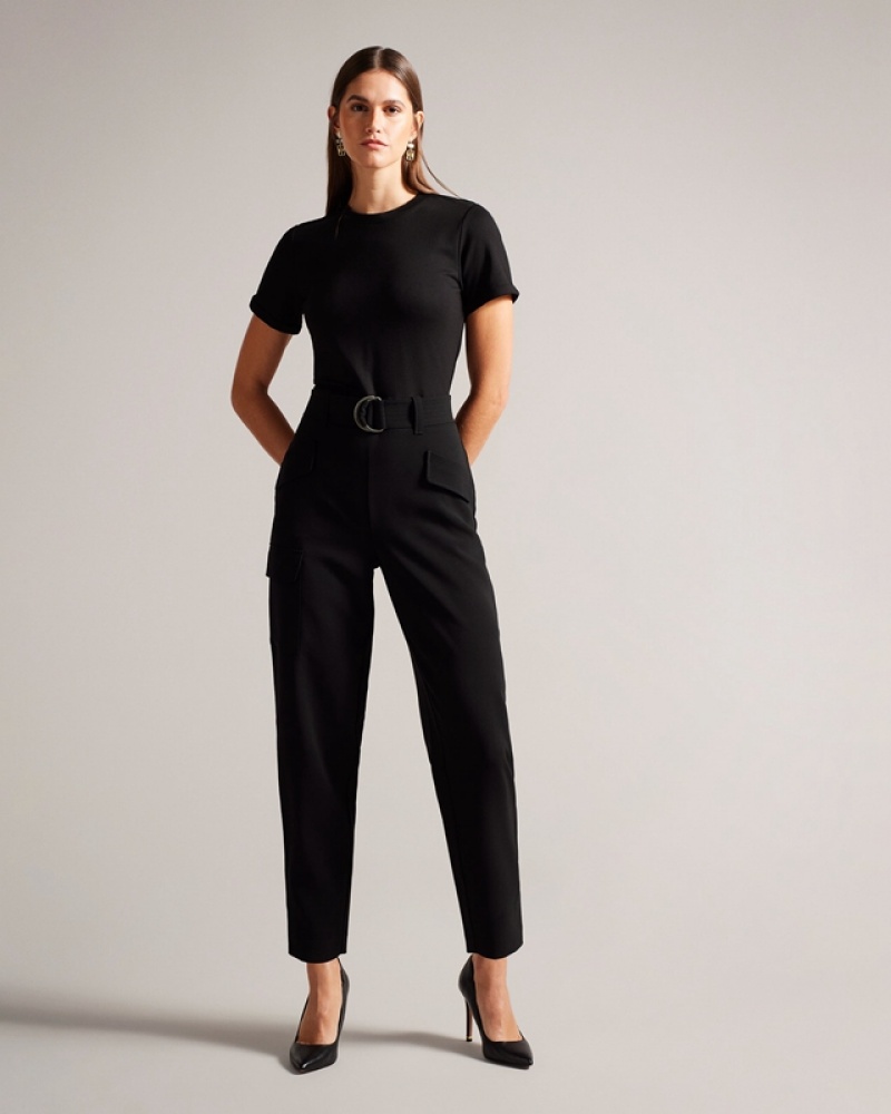 Ted Baker Graciej High Waisted Belted Tapered Cargo Women\'s Jumpsuit Black | 043129-TZA