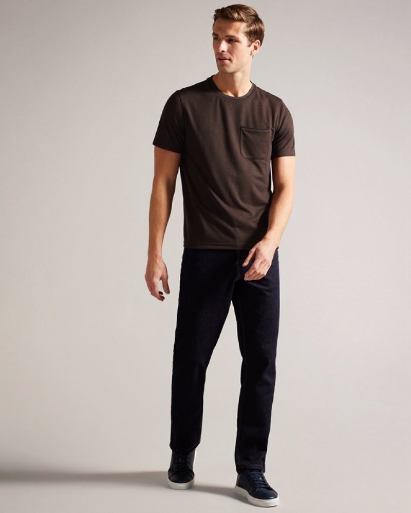 Ted Baker Grine SS Regular with Suede Trim Men's T Shirts Coffee | 407916-GMP