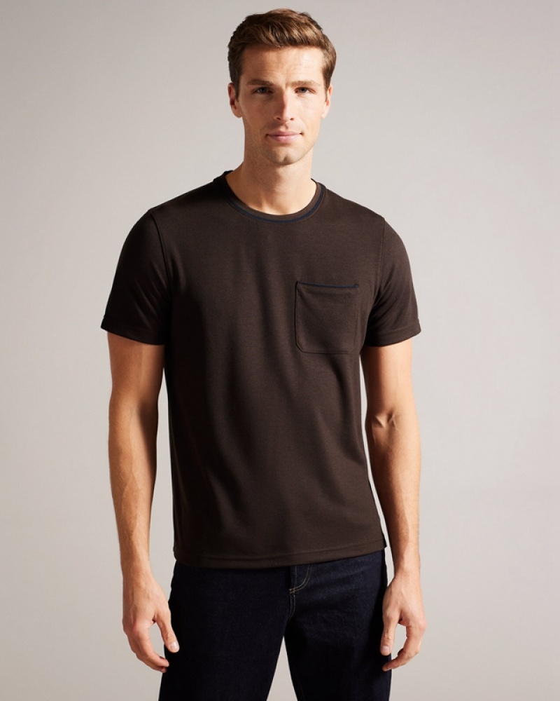 Ted Baker Grine SS Regular with Suede Trim Men\'s T Shirts Coffee | 407916-GMP