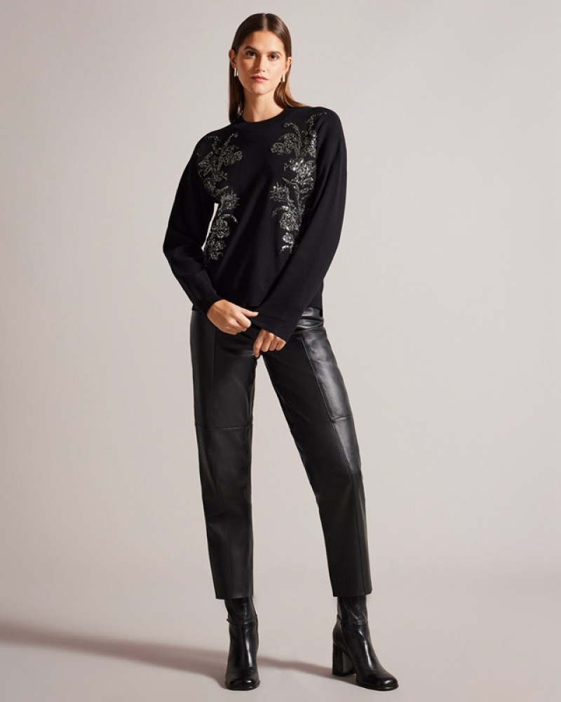 Ted Baker Hazlie Embellished Women's Sweaters Black | 195036-WGS