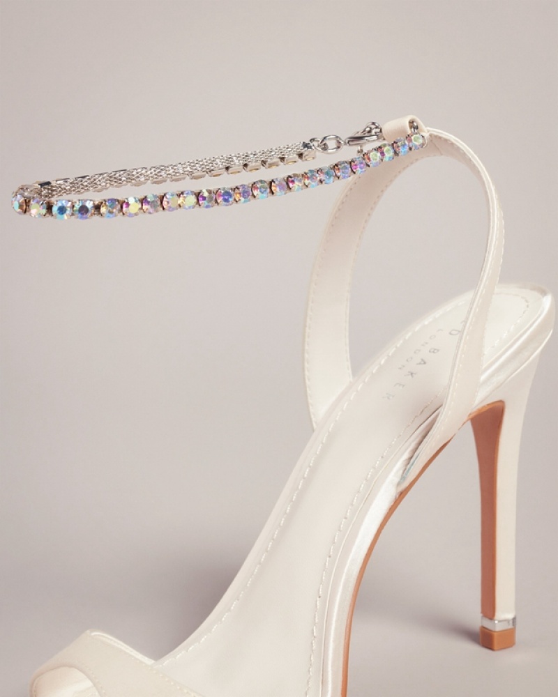 Ted Baker Hedree Jewellery Strap Satin Women's Heels White | 635298-IBQ