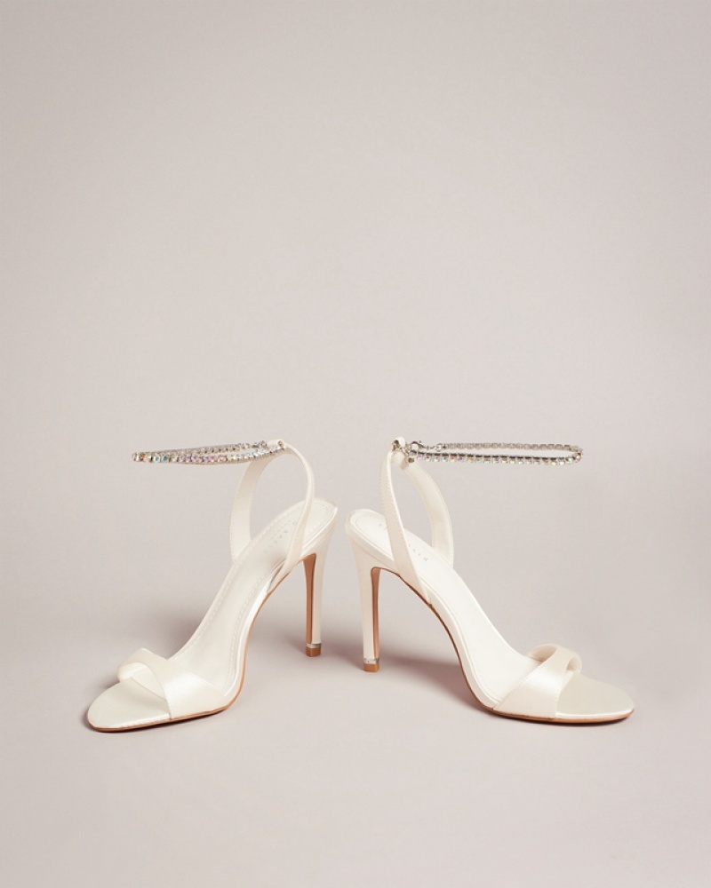 Ted Baker Hedree Jewellery Strap Satin Women's Heels White | 635298-IBQ