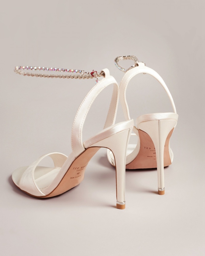 Ted Baker Hedree Jewellery Strap Satin Women's Heels White | 635298-IBQ