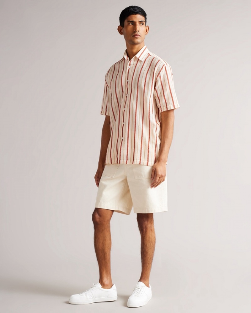 Ted Baker Hillma SS Seersucker Stripe Men's Shirts Pink | 068419-TNF