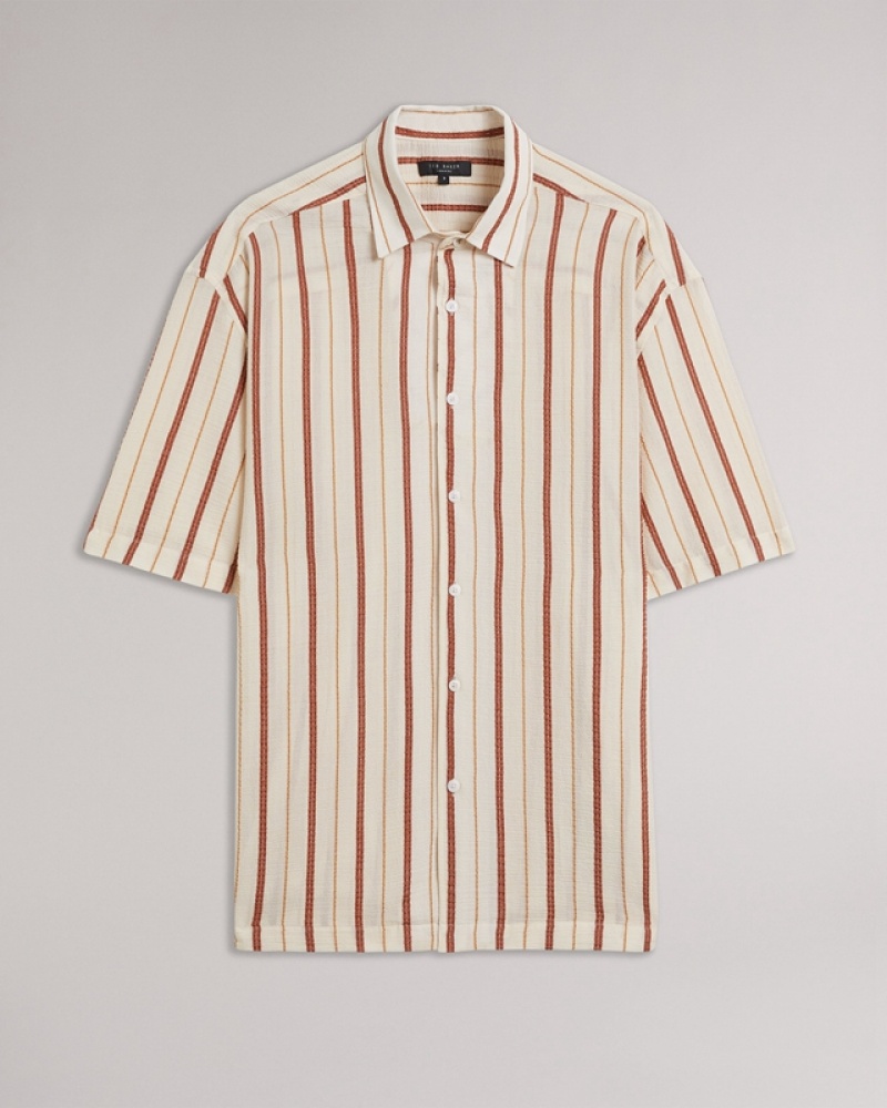 Ted Baker Hillma SS Seersucker Stripe Men's Shirts Pink | 068419-TNF