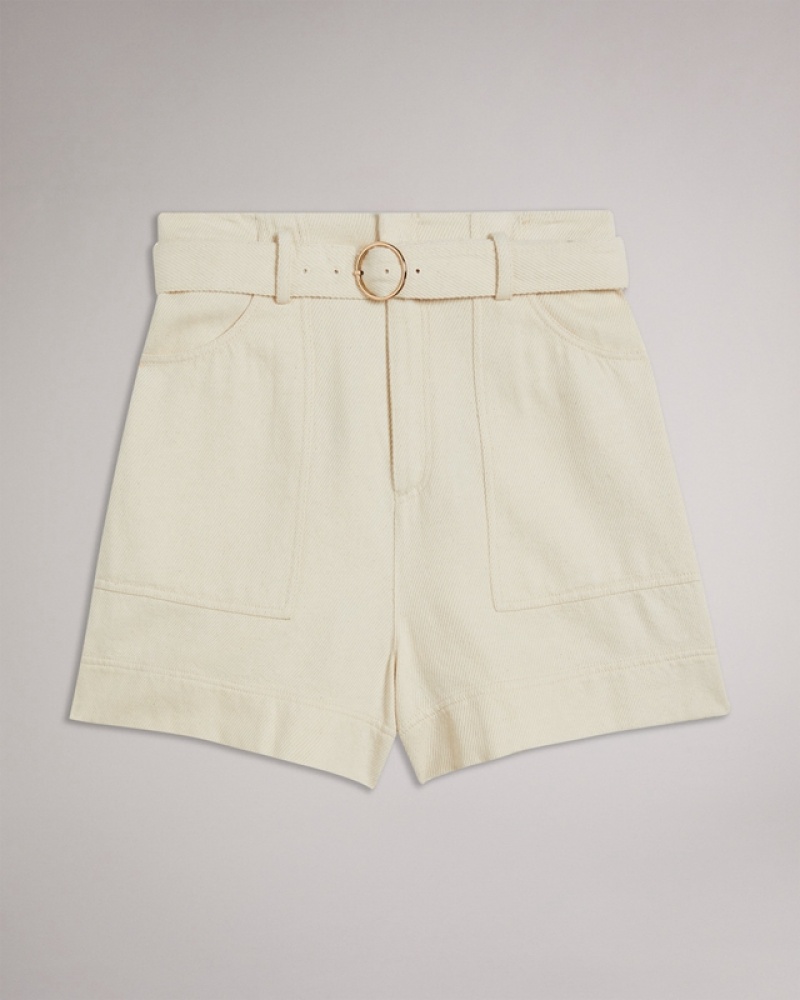 Ted Baker Indigow High Waisted Belteds Women's Shorts White | 804956-DHP