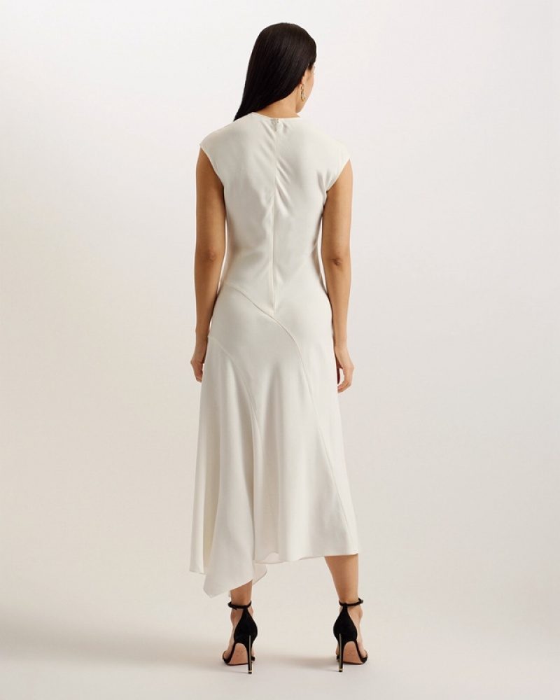 Ted Baker Isparta Asymmetric Midi With Curved Seams Women's Dress White | 493610-OAT