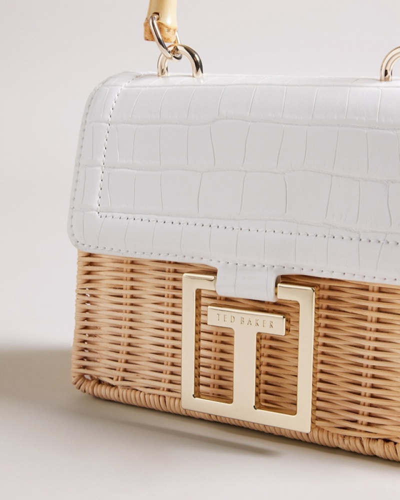 Ted Baker Jaynina Imitation Croc Mini Women's Crossbody Bag White | 254179-ZOL