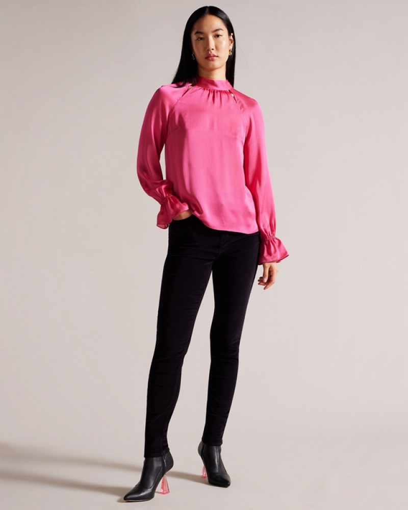 Ted Baker Joanha High Neck Long Sleeve with Cut Out Women's Shirts Pink | 465729-WIE