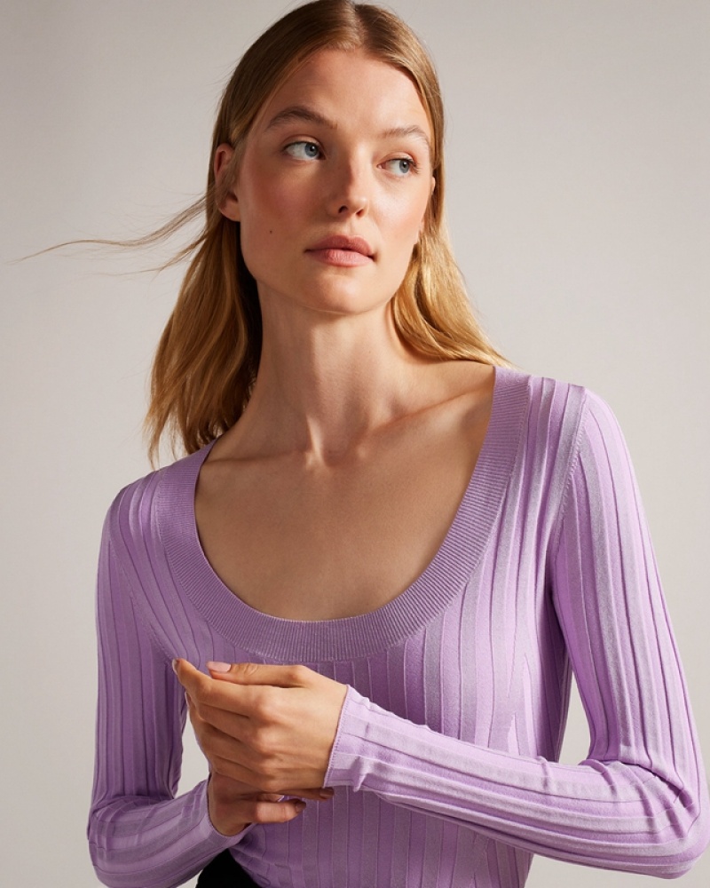 Ted Baker Jolia Rib Engineered Knit Women's Tops Purple | 026847-GAU