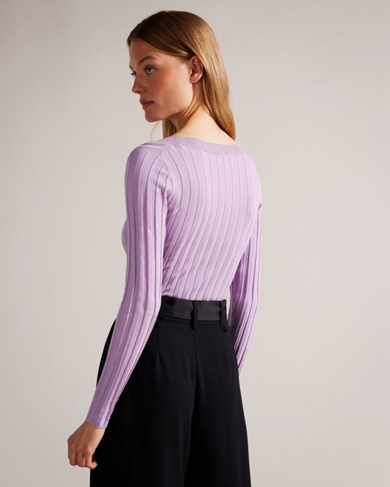 Ted Baker Jolia Rib Engineered Knit Women's Tops Purple | 026847-GAU