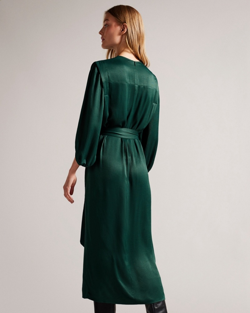 Ted Baker Josina Belted Midi with Exaggerated Shoulder Women's Dress Green | 726301-JXU