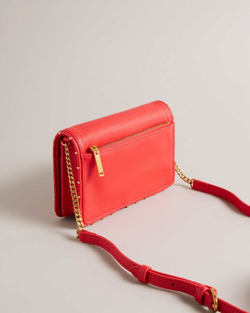 Ted Baker Kahnisa Studded Edge Leather Purse Women's Crossbody Bag Coral | 298365-UOB