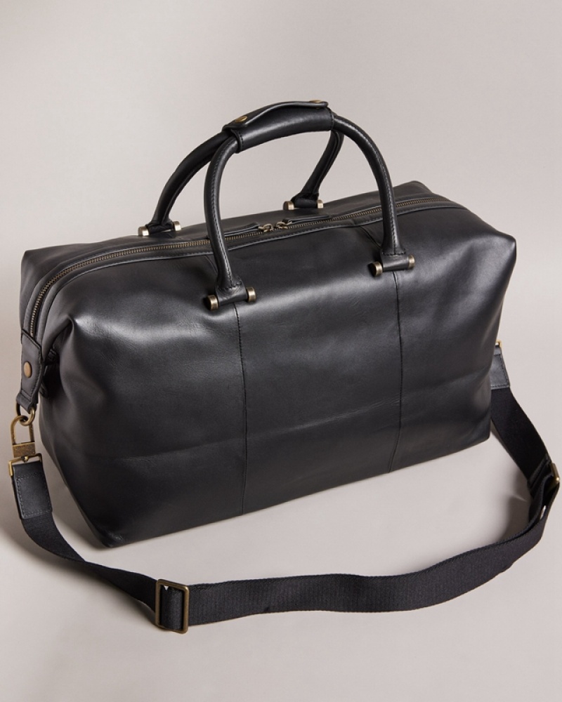 Ted Baker Kalsin Trunk Lock Leather Men's Duffle Bags Black | 512389-GXI