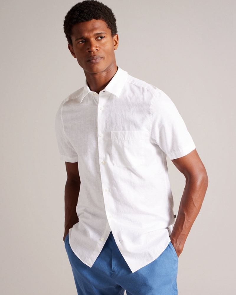 Ted Baker Kingfrd Short Sleeve Linen Men's Shirts White | 340961-VAO