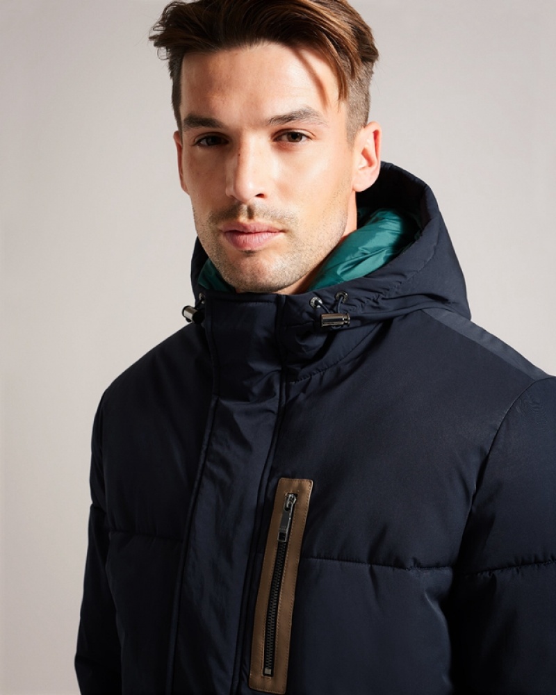 Ted Baker Kinmont Short Hooded Puffer Men's Jackets Navy | 450693-HMZ