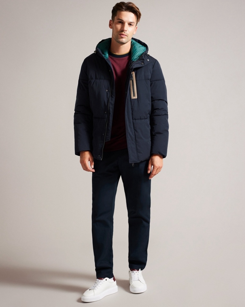 Ted Baker Kinmont Short Hooded Puffer Men's Jackets Navy | 450693-HMZ