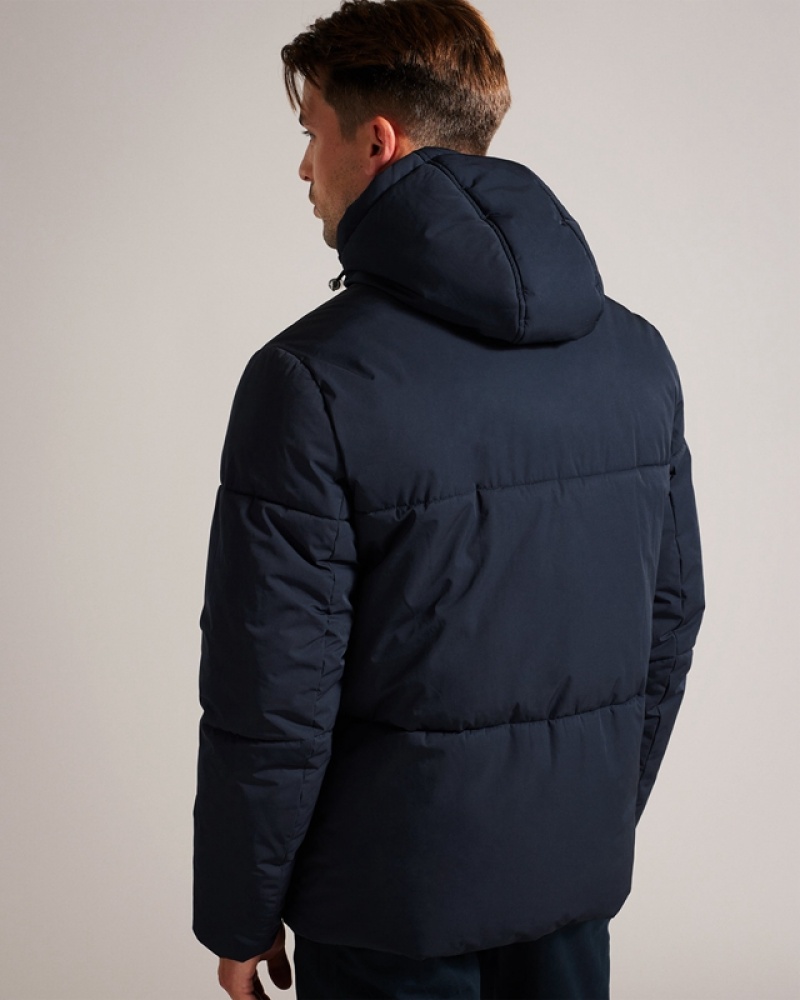 Ted Baker Kinmont Short Hooded Puffer Men's Jackets Navy | 450693-HMZ