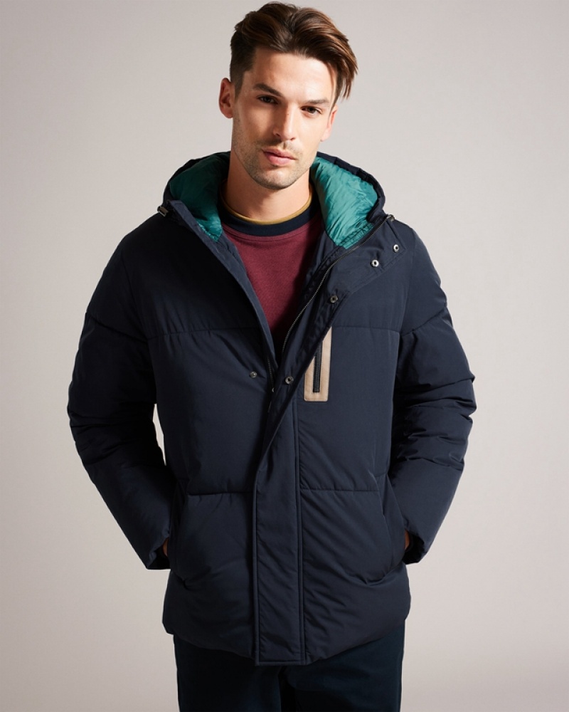 Ted Baker Kinmont Short Hooded Puffer Men\'s Jackets Navy | 450693-HMZ