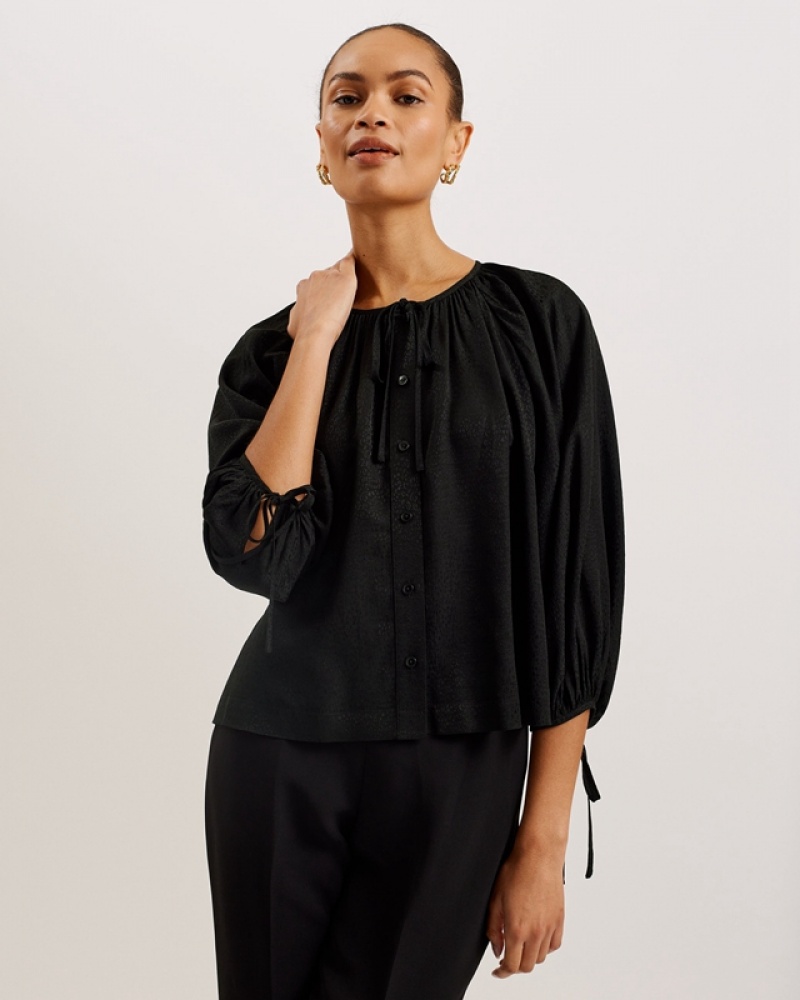 Ted Baker Koryah Raglan Puff Sleeve Women's Shirts Black | 098536-VJD