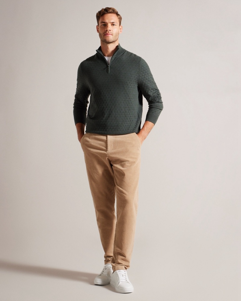 Ted Baker Kurnle LS T Stitch Knitted Half Zip Men's Sweaters Green | 905368-RHP