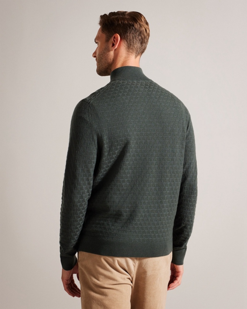 Ted Baker Kurnle LS T Stitch Knitted Half Zip Men's Sweaters Green | 905368-RHP