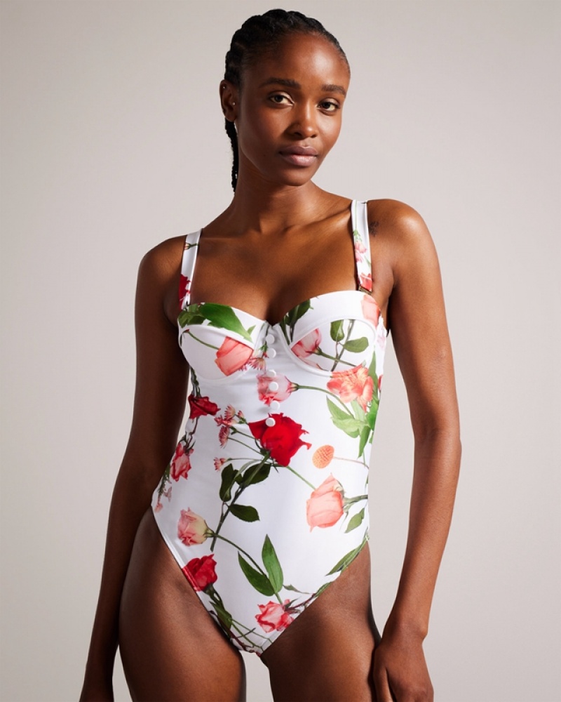 Ted Baker Laranaa Cupped Women's Swimsuits White | 432850-SMJ