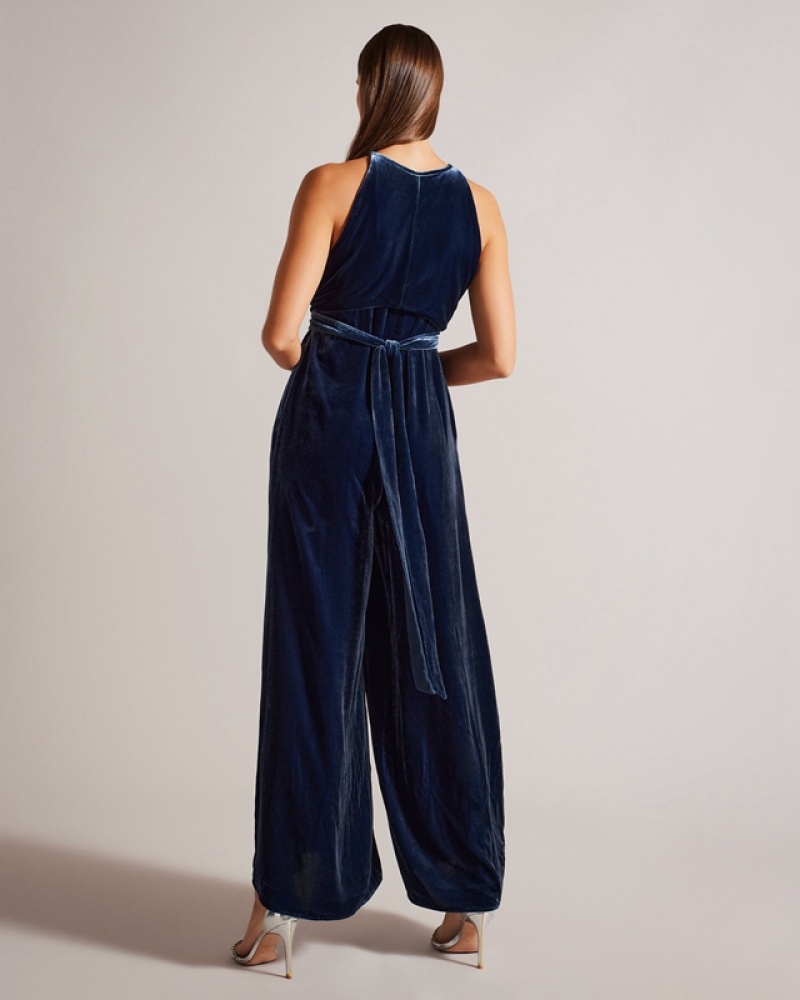 Ted Baker Libbiey Halterneck with Wrap Bodice Women's Jumpsuit Navy | 658307-VPR