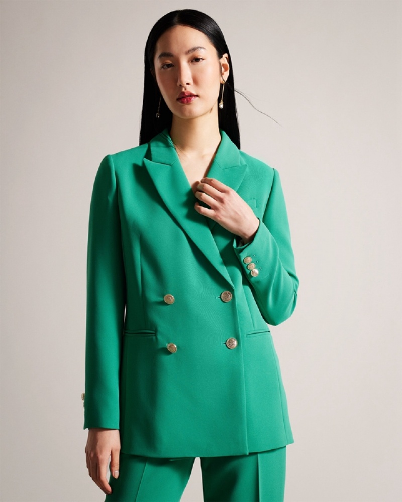 Ted Baker Llayla Double Breasted with Gold Detailing Women\'s Jackets Green | 694802-GQY